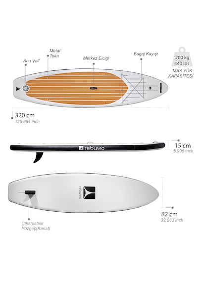 Sup Şişme Sörf Tahtası Stand Up Paddle Board 82 320 15 Cm