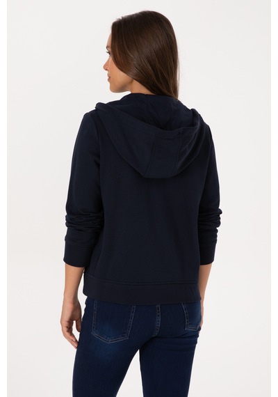 U.S. Polo Assn. Kadın Lacivert Fermuarlı Kapüşonlu Basic Sweatshirt 50307769-VR033