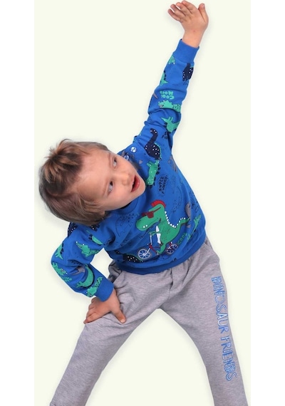 Breeze Erkek Bebek Eşofman Takımı Dinozor Baskılı Mavi (9 Ay-1.5 Yaş)