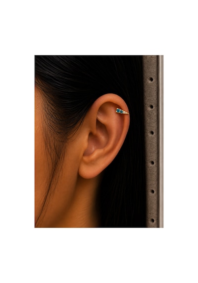Sertifikalı 316l Çelik Turkuaz Mavi Ve Şeffaf Taşlı Kademeli Geometrik Premium Altın Kaplama Tragus Ve Helix Piercing