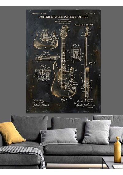 Gitar Teknik Planı Sanat Tasarımı Dekoratif Kanvas - Mdf Ahşap Tablo