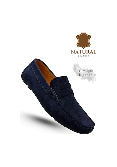 Sermoda Erkek Loafer - Hakiki Deri Rok Loafer Erkek Ayakkabı Süet Lacivert