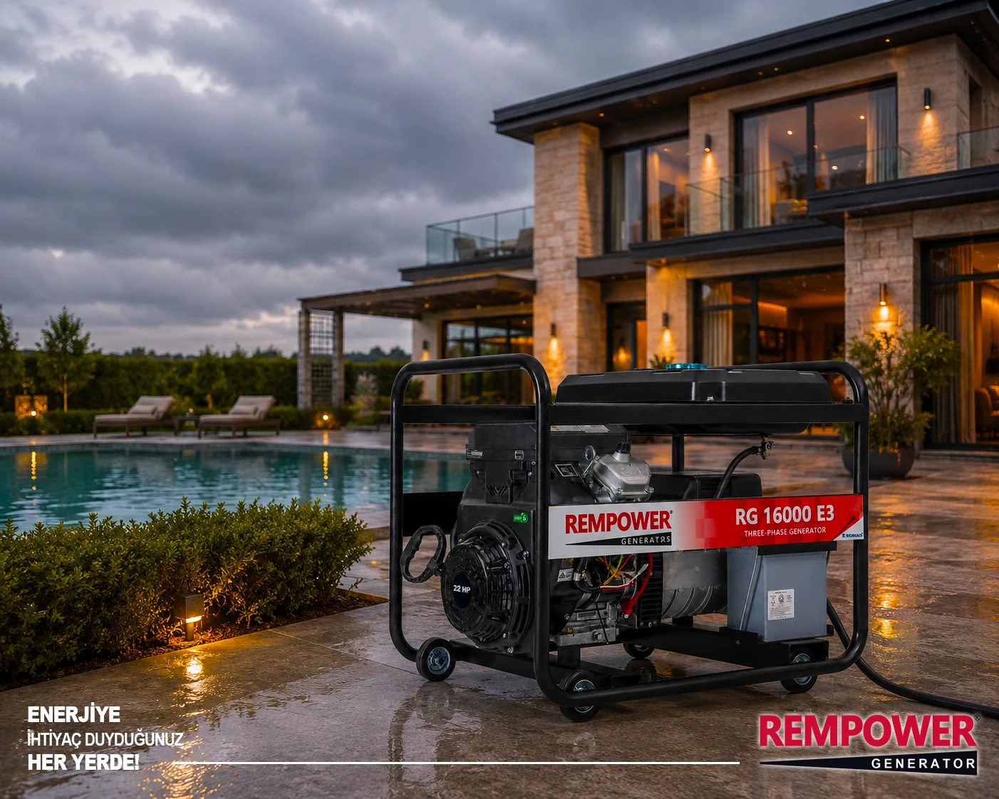 Rempower Rg 16000 E3 Marşlı 16 Kva Trifaze Benzinli Jeneratör
