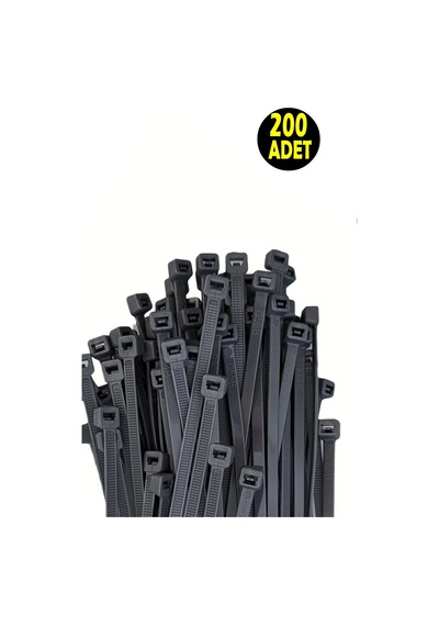 200 Adet 37 Cm-3.6 Mm Siyah Elektrik Kablosu Kablo Bağı Klips Plastik Kelepçe Cırt Cırt Kelepçe