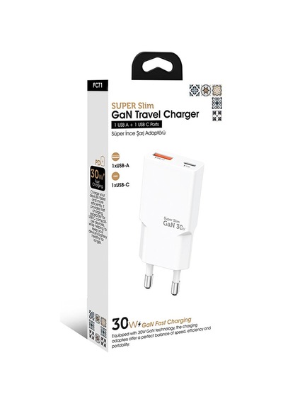 30w Gan Süper İnce Hızlı Şarj Adaptörü 1xusb 1xtype-c Pd 30