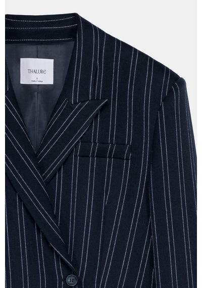Kadın Lacivert Çizgili Oversize Blazer Lacivert