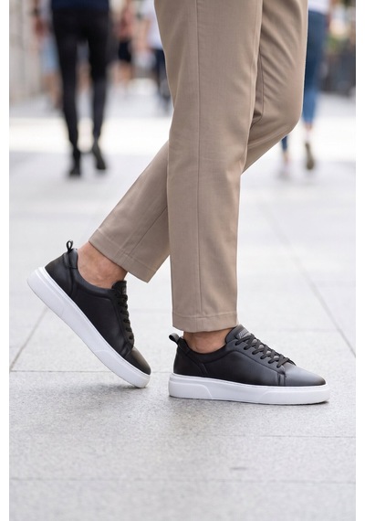 Ayakmod Siyah-beyaz Hakiki Deri Bağcıklı Kalın Rahat Tabanlı Erkek Casual Ayakkabı Sneaker 272303 SİYAH-BEYAZ