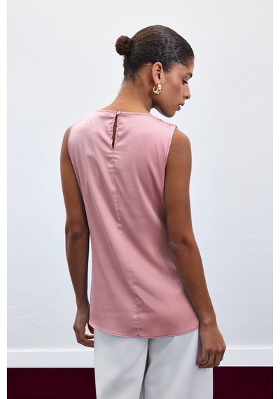 Sateen Aksesuar Detaylı Kolsuz Bluz - Pembe-136921 Pembe