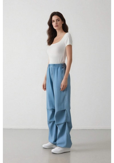 Defacto Jogger Yüksek Bel Bilek Boy Paraşüt Jean Pantolon C1321AX24SMNM39 Mavi