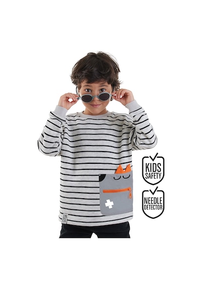 Cool Oversize Çizgili Gri Erkek Çocuk Sweatshirt