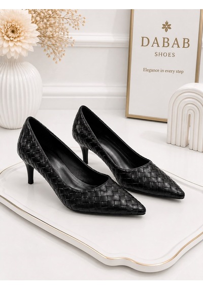 Dabab Shoes Lılya Kadın Siyah Sivri Burun Örgü Desenli 6 Cm İnce Topuklu Stiletto Ayakkabı