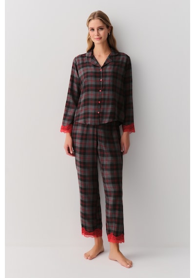 Suwen Feel Maskülen Pijama Takımı Sh26125660b1360 Gri Melanj Ekoseli