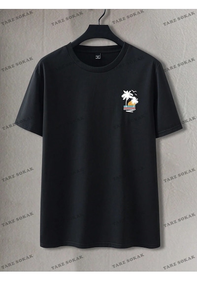 Startmore Palmiye Baskısız Baskılı Oversize Kalıp Unisex T-shirt Siyah