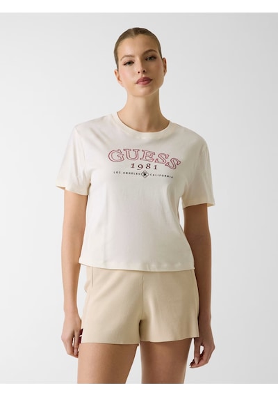 Guess Arianna Boxy Logo Kadın T-shirt V6gı04k2965 Krem