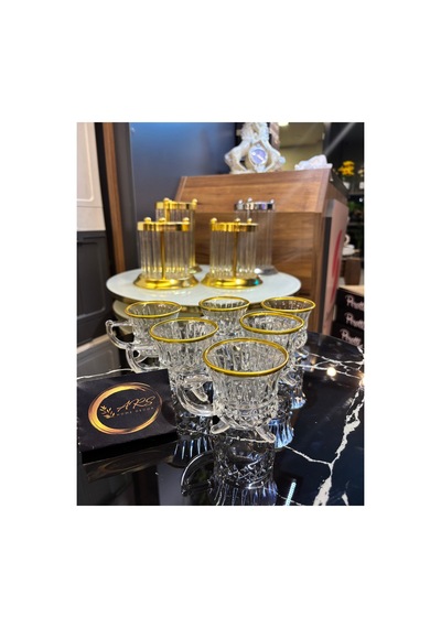 Loretta Kulplu Yaldızlı Gold Detaylı Ayaklı Kahve Bardağı, Çay Fincanı, Hediyelik, Sunumluk ,modern Gold-yaldız