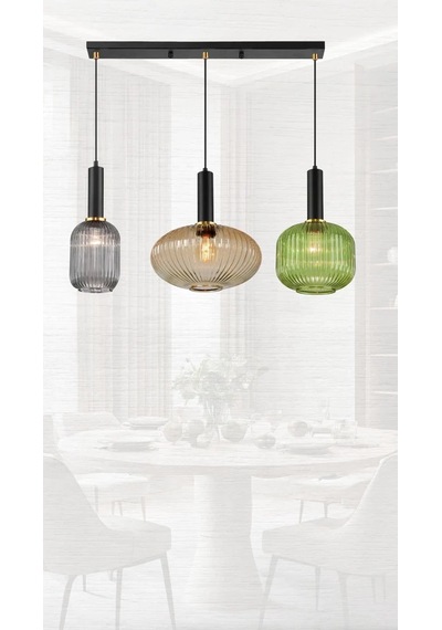 Rustik Modern Renkli Camlı Yemek Masası Avize 5762-v91-1r-jy-3r-yma3 Siyah