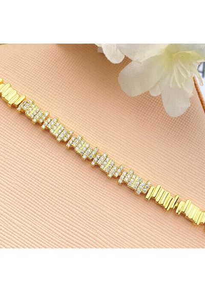 Kadın Bileklik Ritim Bileklik Zirkon Taşlı Paslanmaz Xuping Vip Seri 14 Ayar Gold 19cm Altın