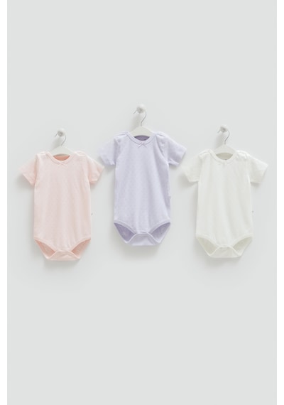 Kıpırık Baby Kız Bebek 3'lü Body Lila Pembe Ve Ekru-1299 Lila