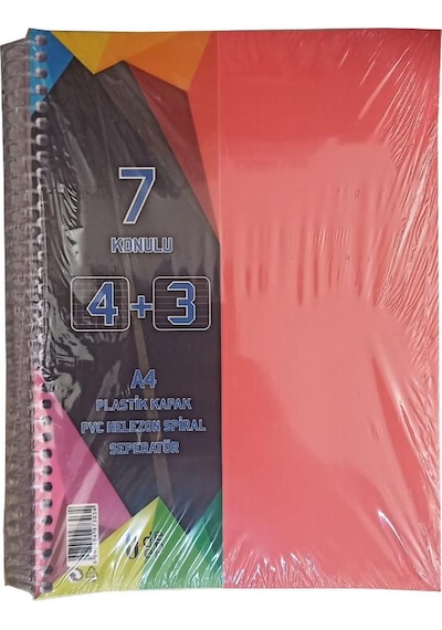4+3 Ayraçlı Defter 7 Konulu 175 Yaprak 1 Adet 4 Kareli 3 Çizgili Spralli Plastik Kapak Seperatörlü Turuncu
