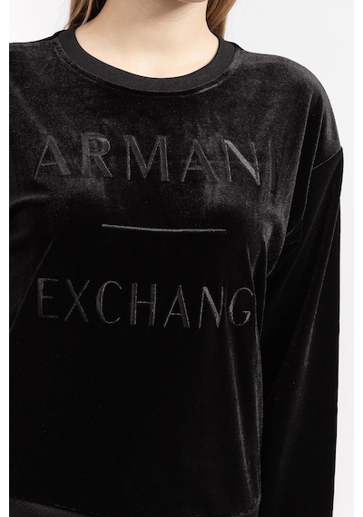 Armani Exchange Armani Baskılı Kadife Kadın Sweat Siyah