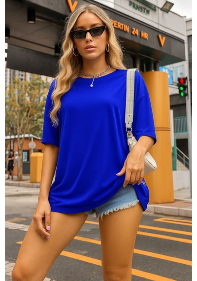 Düz Oversize Unisex Tişört Ycb3 Saks Mavisi