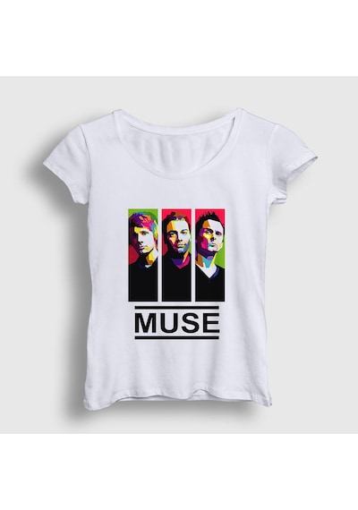 Presmono Kadın Band Muse T-shirt Beyaz