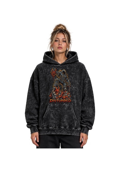 Sevbano Disturbed Rock Metal Müzik Grubu Baskılı Unisex Oversize Yıkamalı Siyah