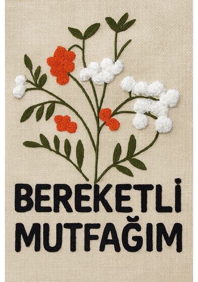 Bereketli Mutfağım Nakışlı Keten Yıkanabilir Mutfak Önlüğü Standart Beden 1 Adet 50x70 Cm Bej