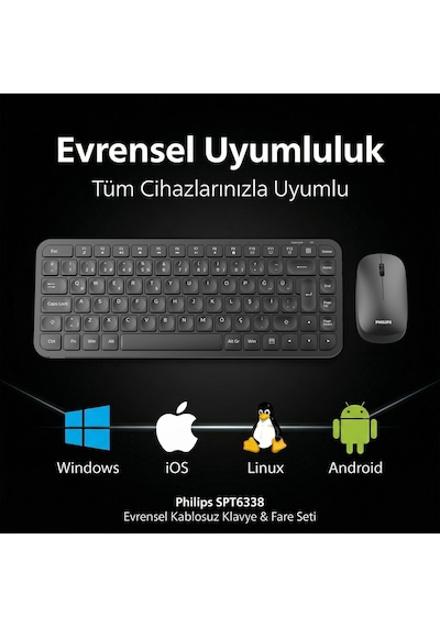 Philips SPT6338 Kablosuz Türkçe Q Klavye ve Mouse Seti