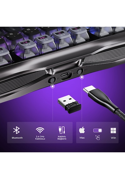 Gravastar K1 Pro Mekanik Gaming Klavye, X Kablosuz Optik Mouse Ve Mousepad Oyuncu Seti, Cyberpunk Optik