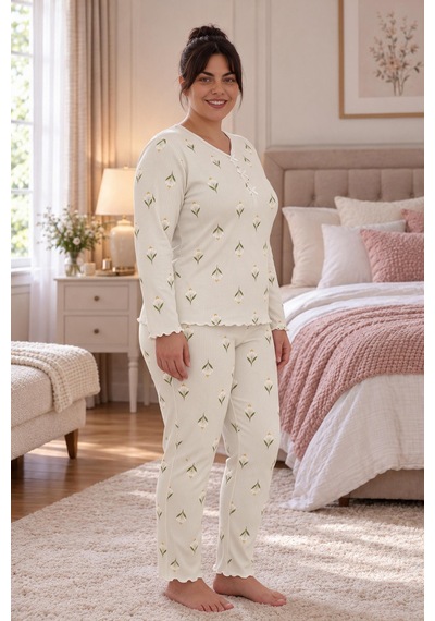Seboteks Fitilli Kaşkorse Kumaş Uzun Kollu Büyük Beden Kadın Pijama Takımı 2990 Taş Rengi Seboteks Fitilli Kaşkorse Kumaş Uzun Kollu Büyük Beden Kadın Pijama Takımı 2990 Taş Rengi
