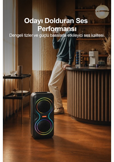 Aşınabilir Mikrofonlu 50w Led Işıklı Bluetooth Hoparlör Seti