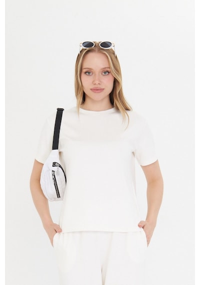 Thiff Gymwear Kadın Modal Kumaş Kısa Kolu Basic Tişört Beyaz