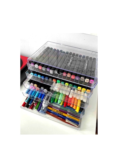 Akrilik Kozmetik Organizer,5 Çekmeceli Çok Amaçlı Düzenleyici Makyaj,takı,kırtasiye ,25x18cm Şeffaf