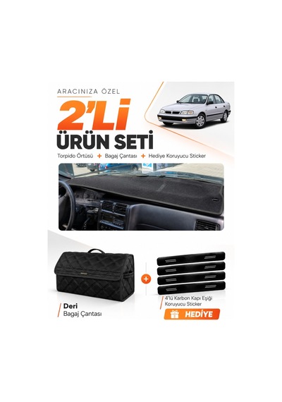E-biz Toyota Carına E T190 Airbagsiz 1992-1997 Uyumlu Torpido Örtüsü + Deri Çanta - Siyah - To009