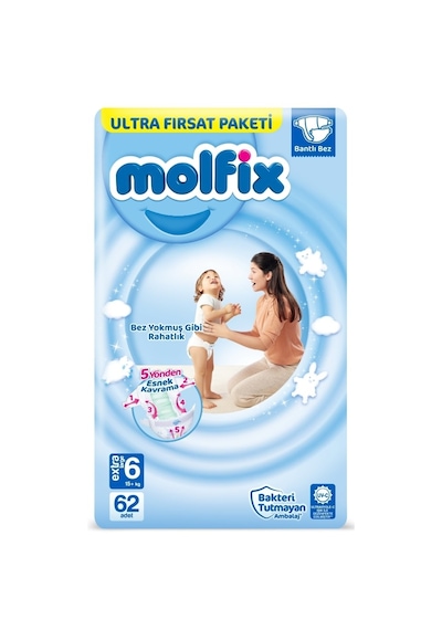 Molfix Bebek Bezi 6 Numara Xlarge Ultra Fırsat Paketi 62 Adet