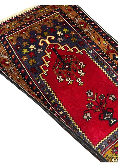 El Dokuması Sıfır Küçük Yahyalı Halısı Seccade 75x110 Kök Boya %100 Yün Namazlık Kırmızı