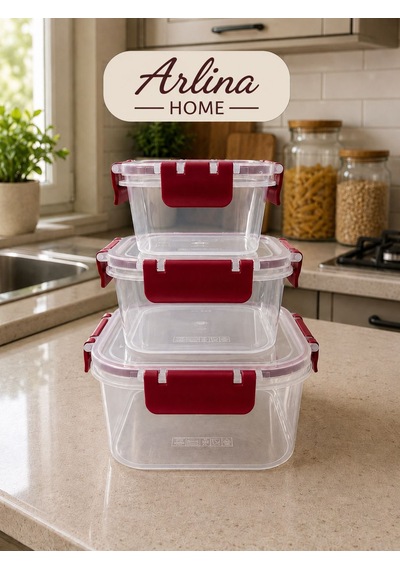 Softchef Sızdırmaz Kare 3 Lü Saklama Kabı Bordo