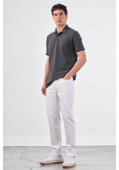 Dufy Antrasit Polo Yaka Pamuklu Düz Renk Slim Fit Erkek T-shirt Antrasit