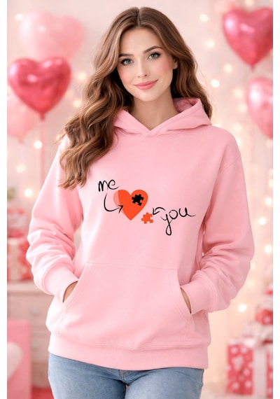Stil X Sevgililer Gününe Özel, Kapüşonlu Kadın Sweatshırt, Valentıne's Day Pembe-13