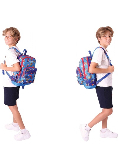 Kaukko Kids Üçlü İlkokul 1.2.3.4. Sınıf Okul Çanta Seti - Mavi Kırmızı - Erkek Çocuk - Silikon Aksesuarlı Mavi - Kırmızı