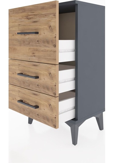 Arges Komodin 3 Çekmeceli 44x30x80 Antrasit-çam Antrasit