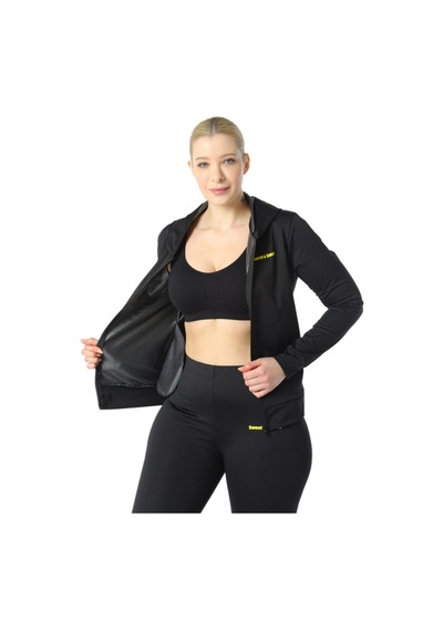 Fitformgiyim Sauna Spor Korse Tayt Ve Fermuarlı Kısa Kollu Takım Ikisi Bir Arada Siyah