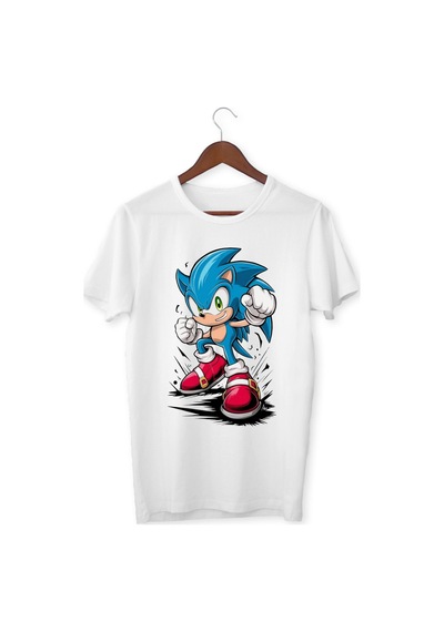 Alpşan Ticaret Sonic Çocuk Tişört Sonic Unisex Yetişkin Tişört Beyaz