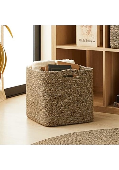 Siyah Kırçıllı Jüt Halat Sepet 30 X 30 X 30 Cm Açık Ahşap