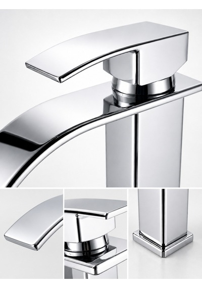 Krom Şelale Lavabo Bataryası Uzun Çanak Lavabo Musluğu Modern Çift Su Girişli Banyo Armatürü Paslanmaz Faucet Siyah