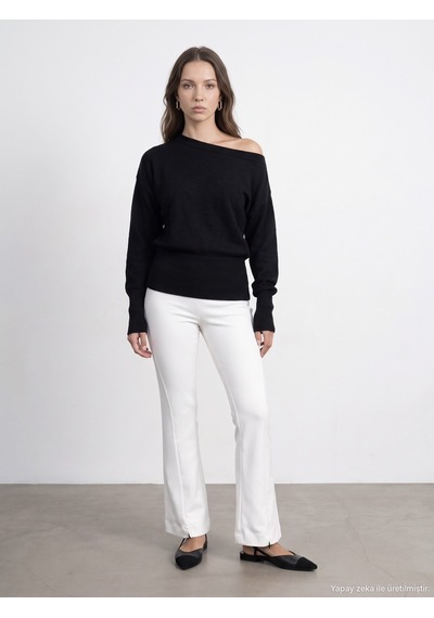Dilvin 73037 Fermuar Detaylı Flare Pantalon Ekru