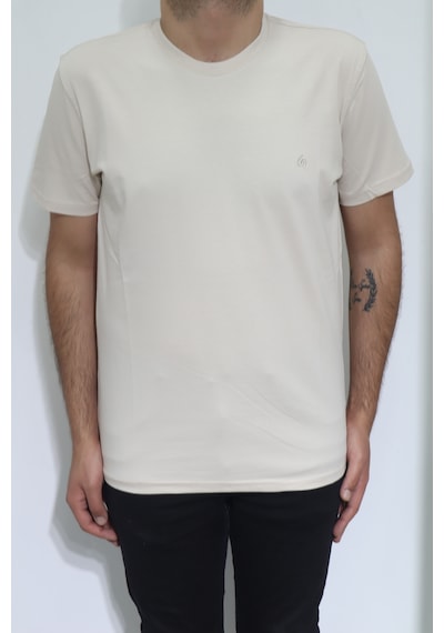 Santa Dmc Tekstil Erkek Düz Spor Kesim Normal Kalıp Bisiklet Yaka T-shirt Krem