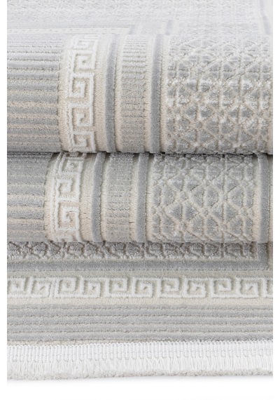 Badelya Home Gri 7109 Modern Desen Doğal Taban Saçaklı Salon Koridor Mutfak Çocuk Oturma Odası Halısı Yolluk 7109-gri