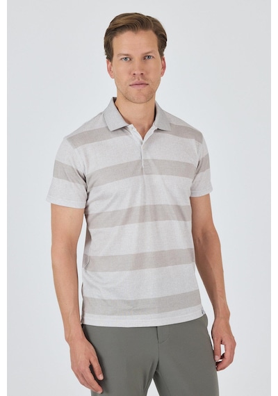 Kısa Kol Desenli Pike Polo Yaka Cepsiz Slim Fit Tişört 1011250128 Koyu Bej